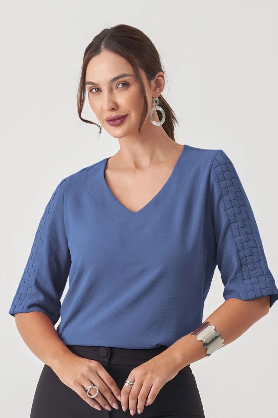BLUSA MANGA QUADRICULADA