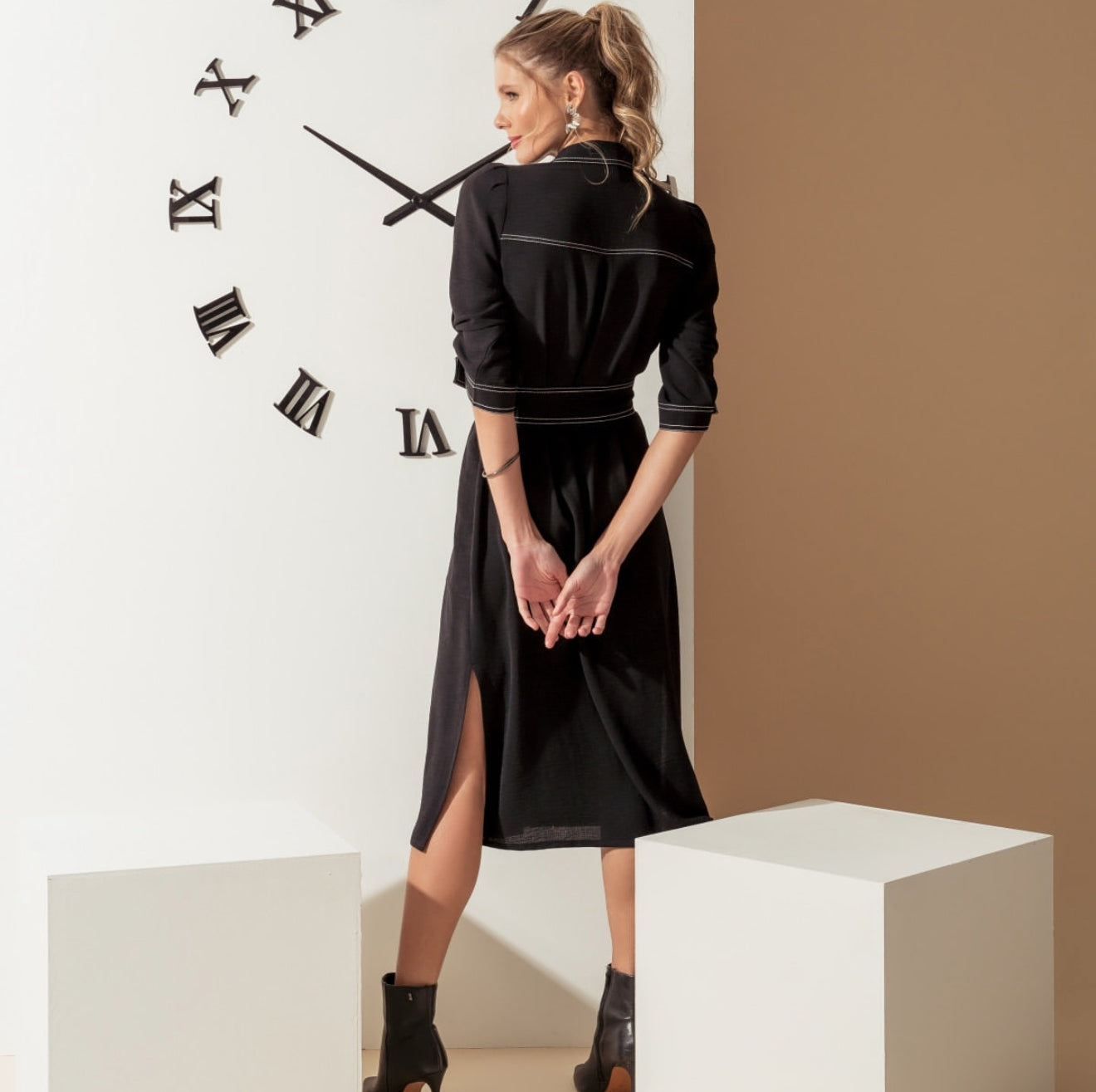 VESTIDO CHEMISE PESPONTO