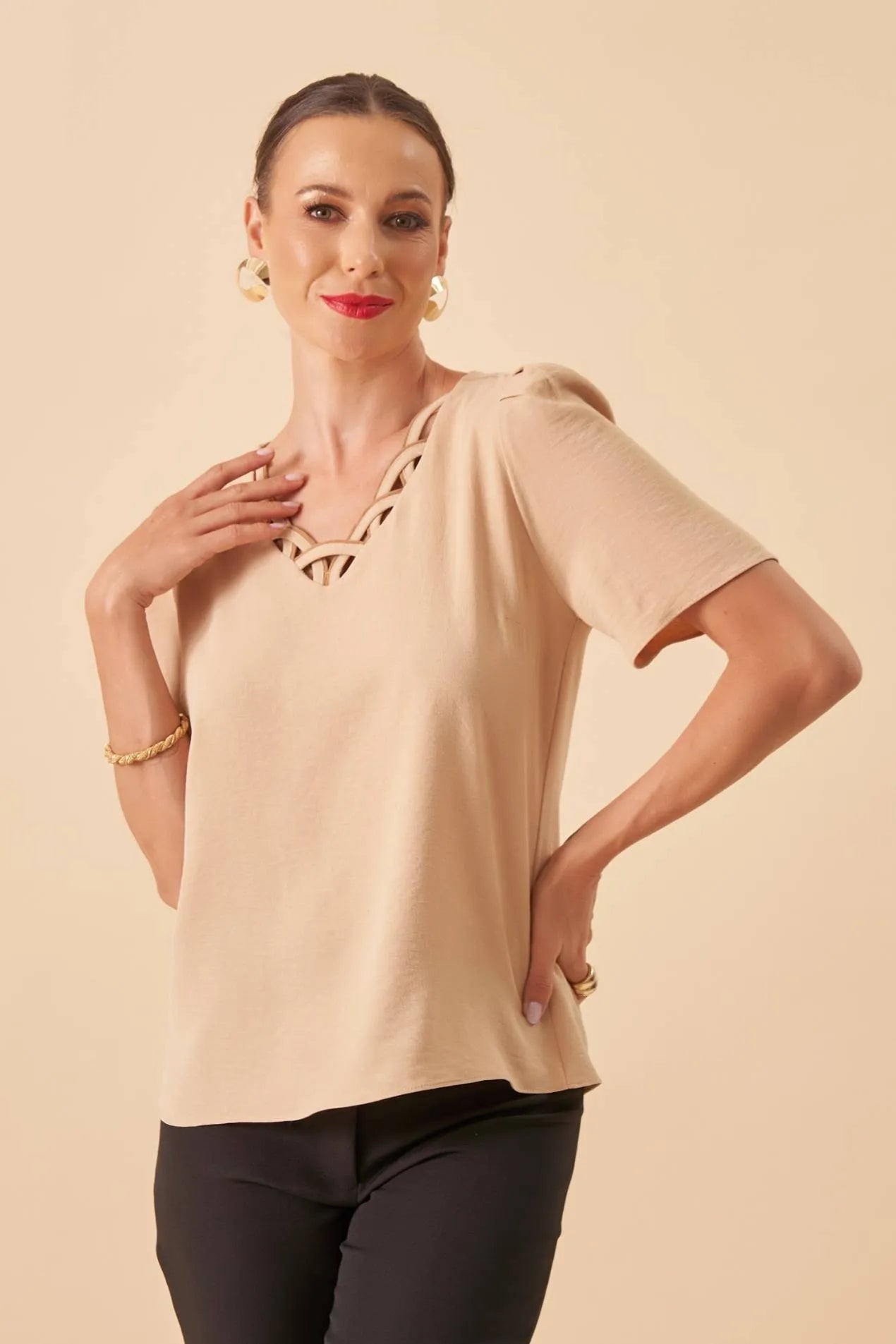BLUSA V ARCOS BICOLOR